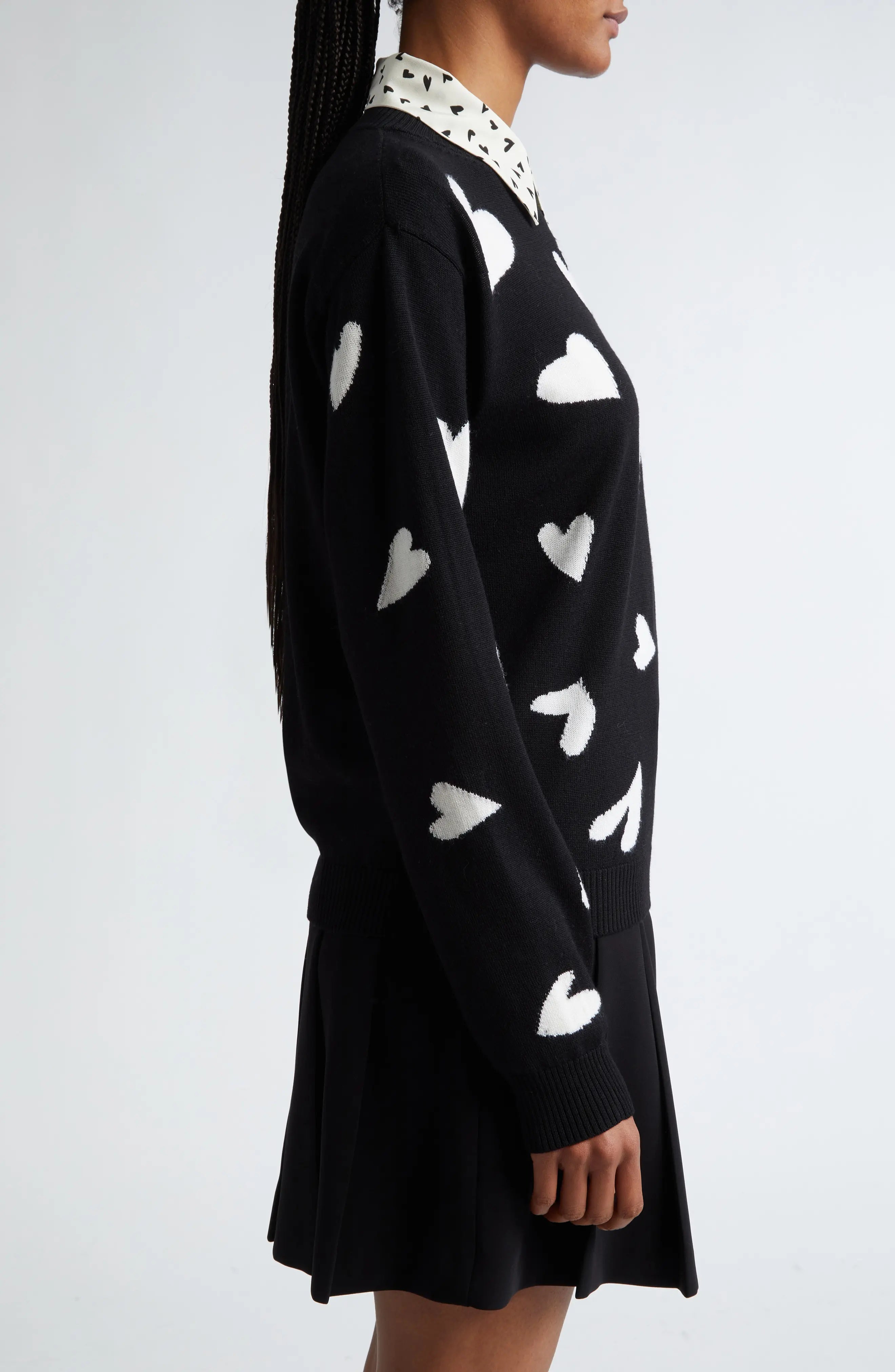 Heart Print Virgin Wool Sweater