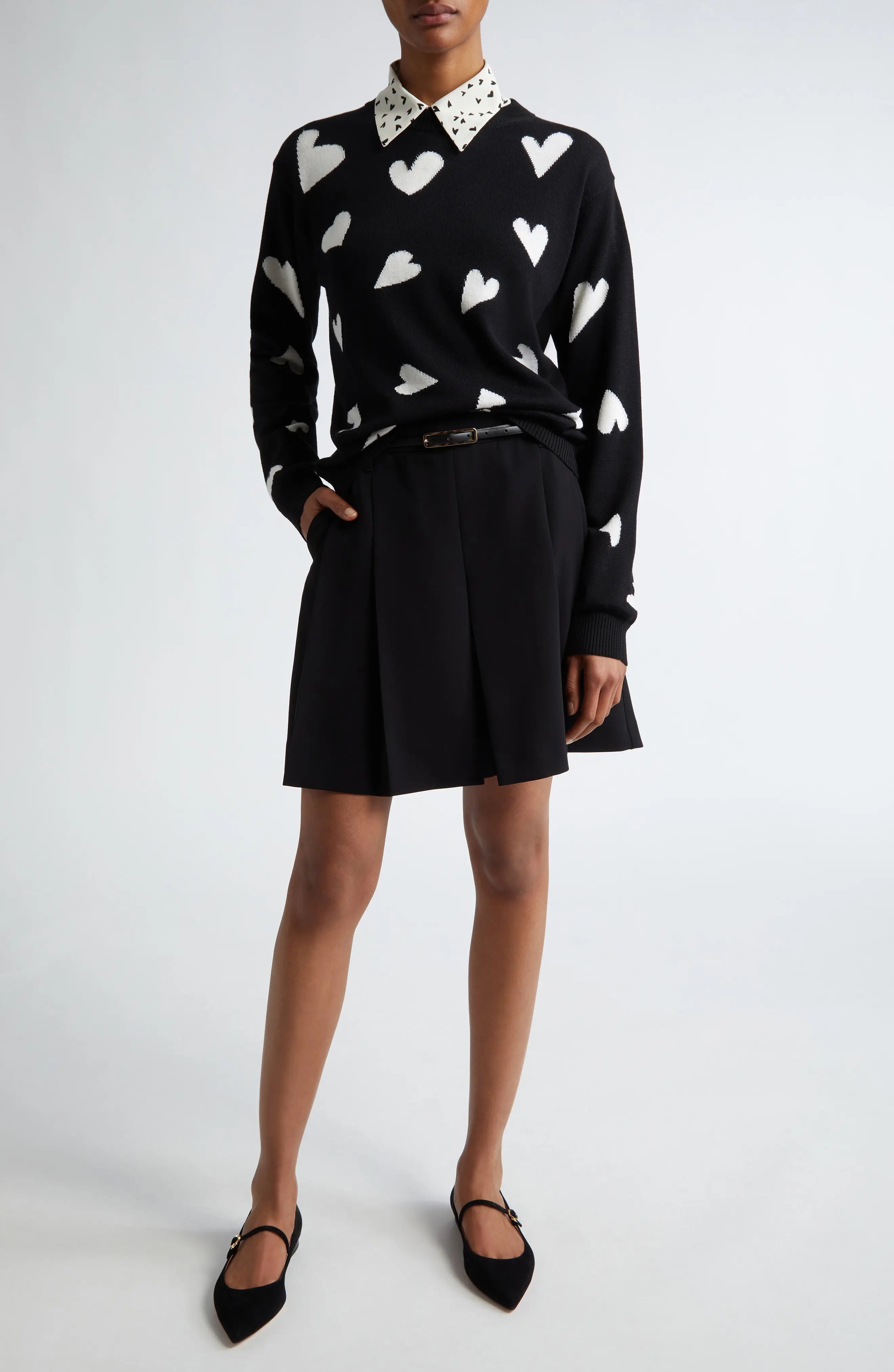 Heart Print Virgin Wool Sweater