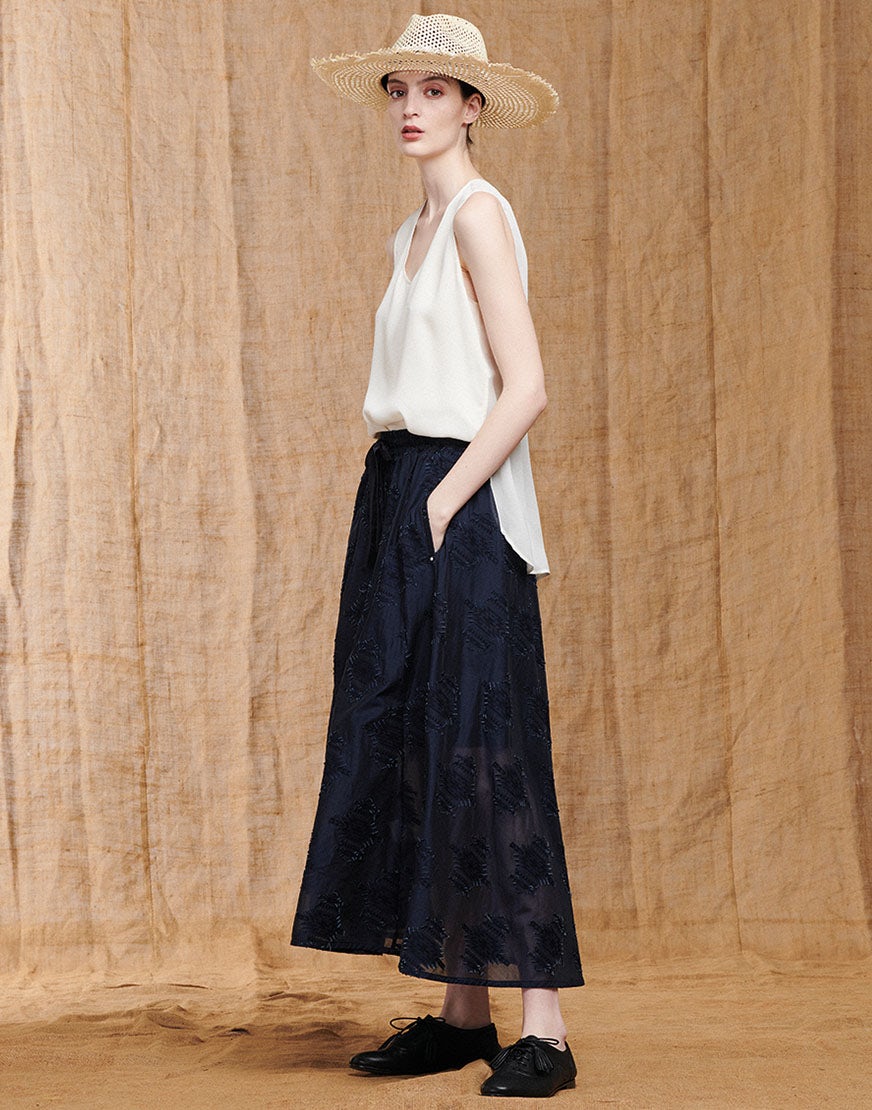 Enhance full longer length skirt in navy fil-coupe