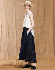 Enhance full longer length skirt in navy fil-coupe