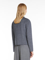 Patterned Wool Single Breasted Jacket Navy