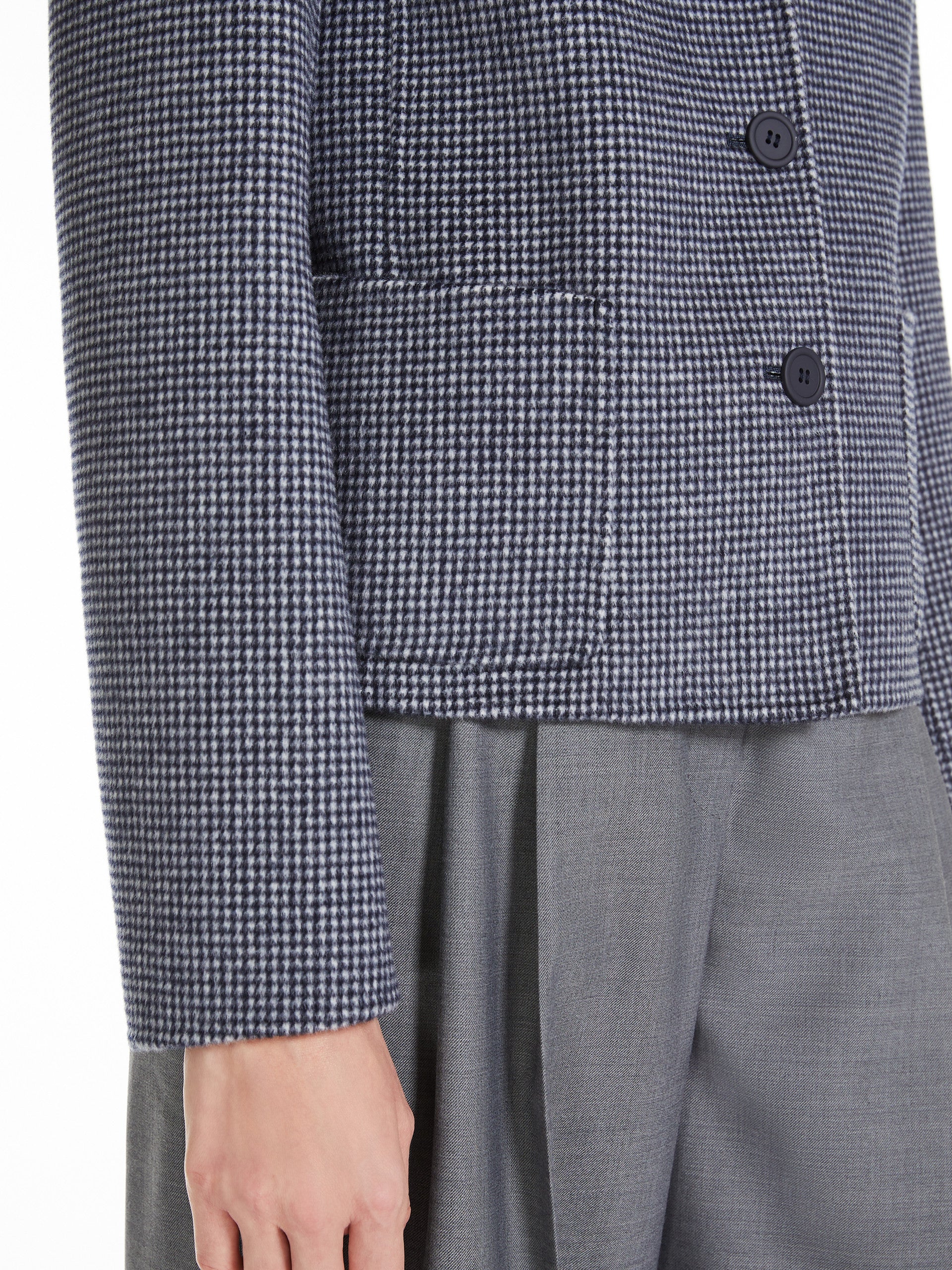 Patterned Wool Single Breasted Jacket Navy