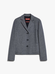 Patterned Wool Single Breasted Jacket Navy