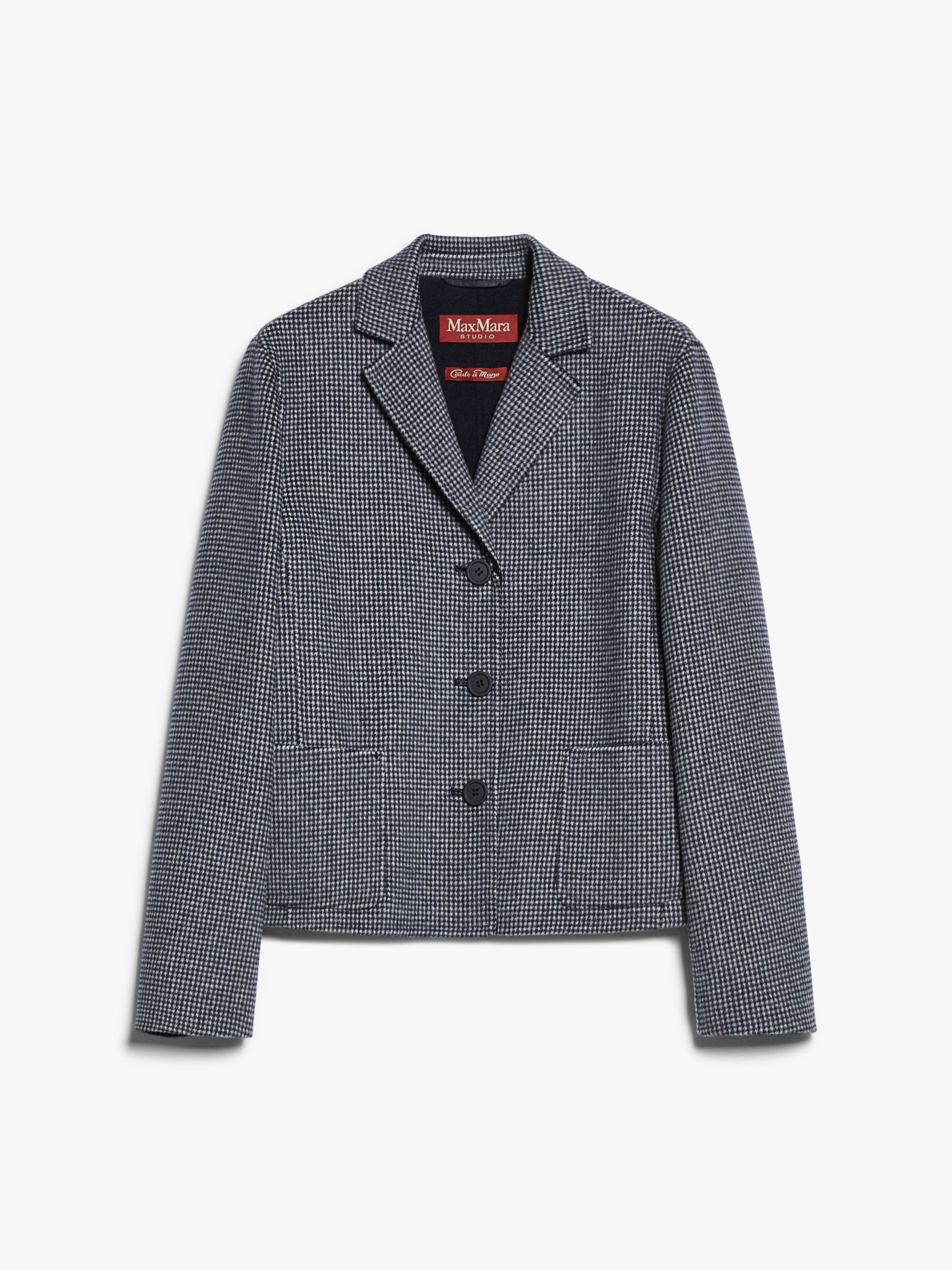 Patterned Wool Single Breasted Jacket Navy