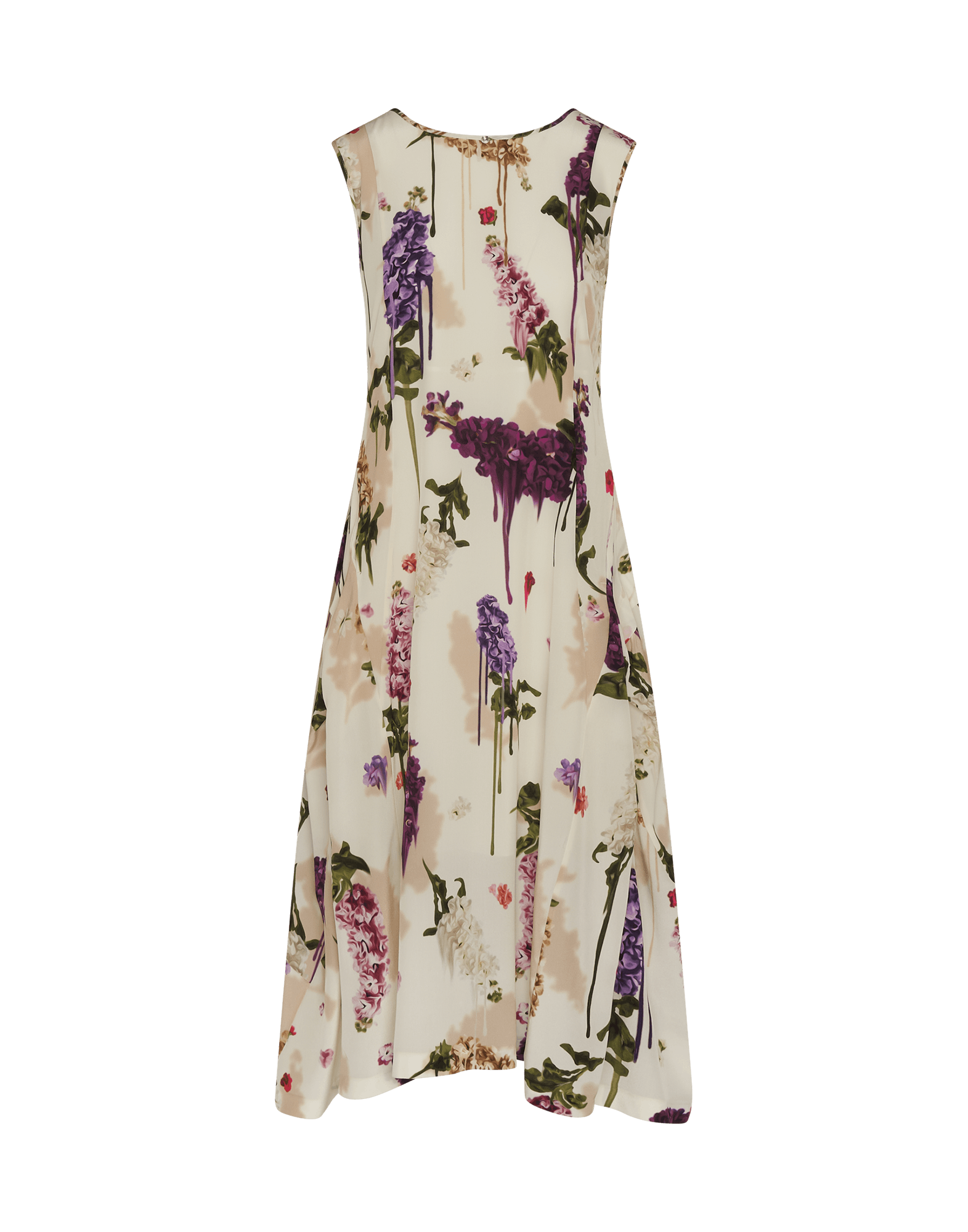 Dappled Light ivory flowing sleeveless dress in floral printed silk