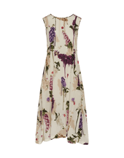Dappled Light ivory flowing sleeveless dress in floral printed silk