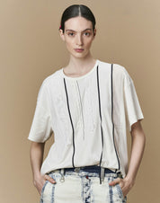 Define T-shirt in ivory jersey with ribbons and ruffles