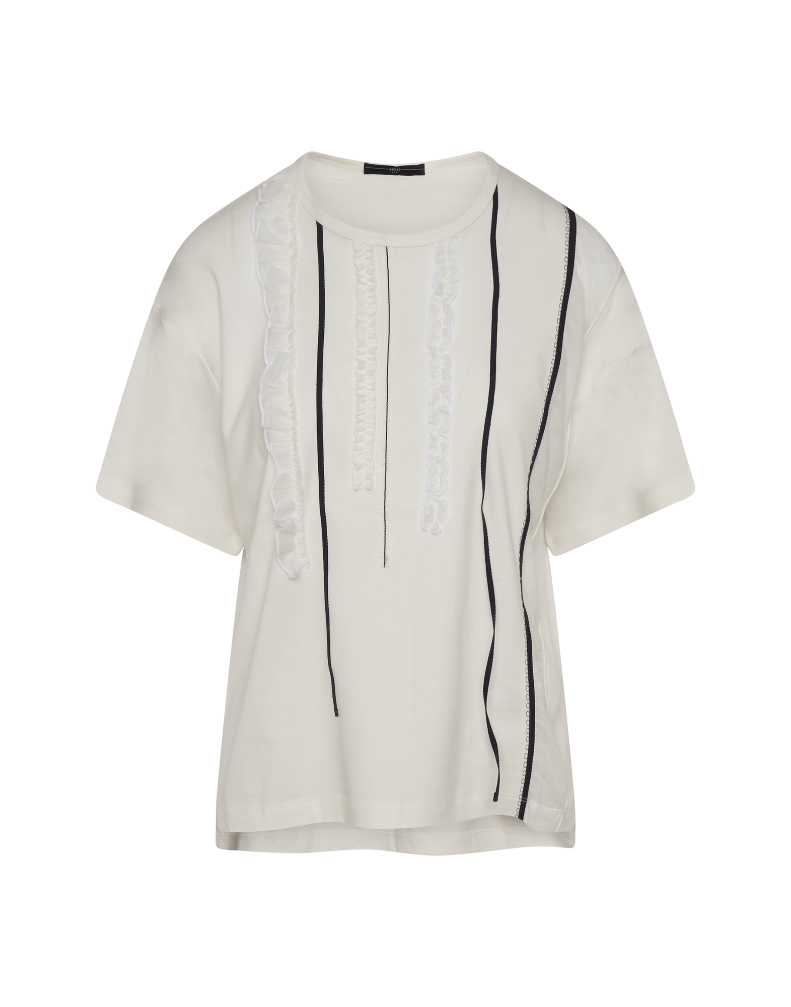 Define T-shirt in ivory jersey with ribbons and ruffles
