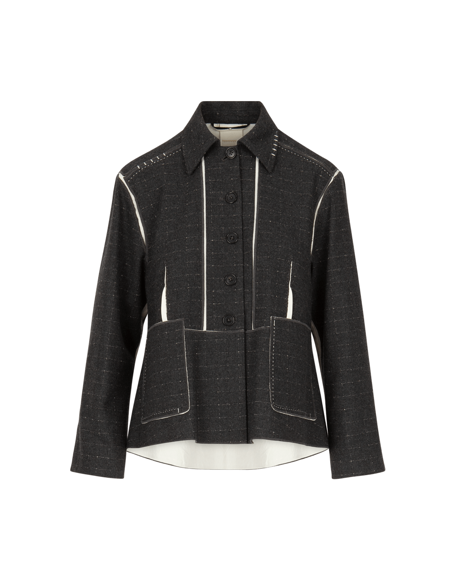 Compassion Short boxy jacket in ivory and grey broken check