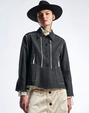 Compassion Short boxy jacket in ivory and grey broken check