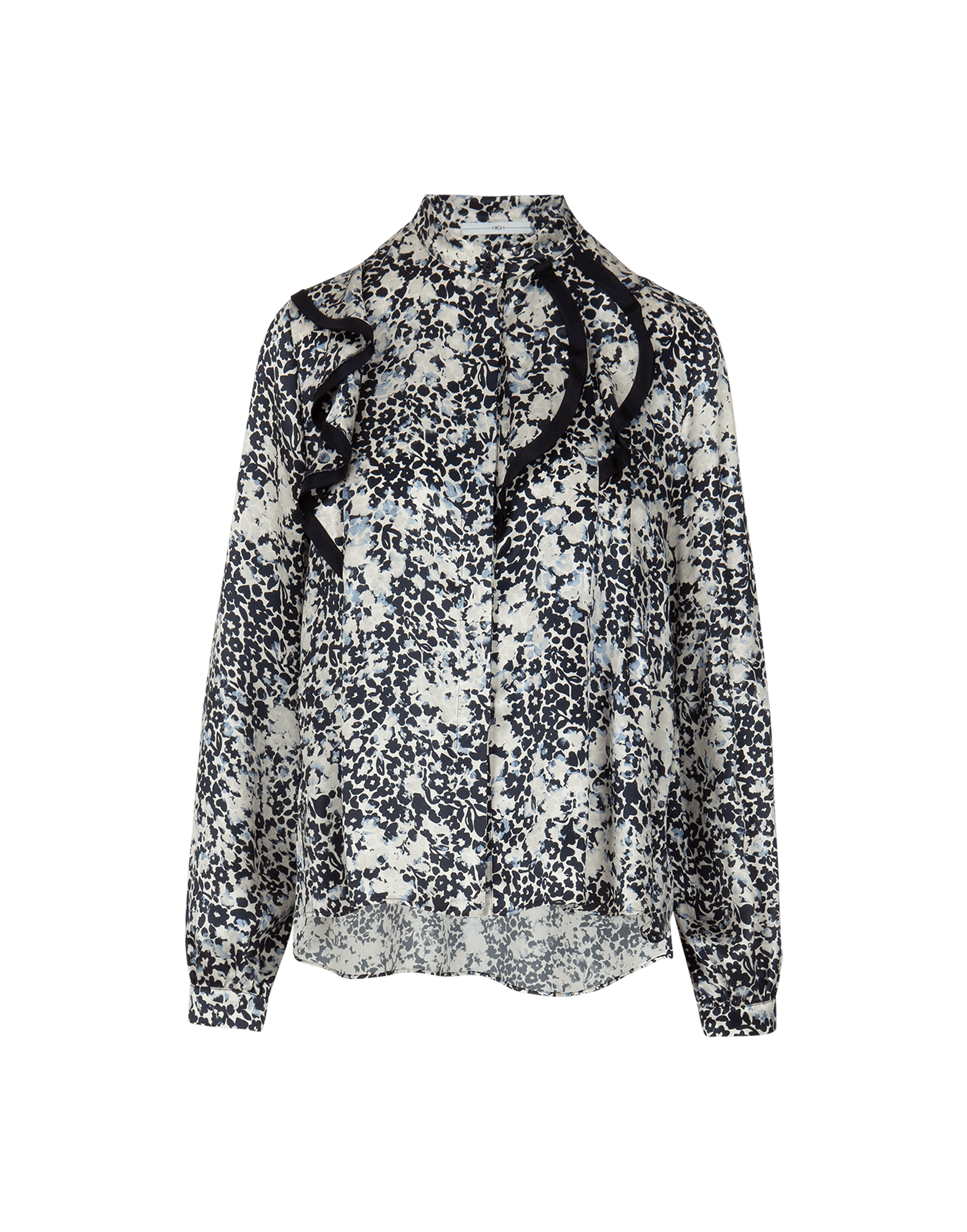 Eventful Ivory 'smudged'-mini-floral printed silk blouse