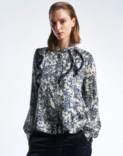 Eventful Ivory 'smudged'-mini-floral printed silk blouse