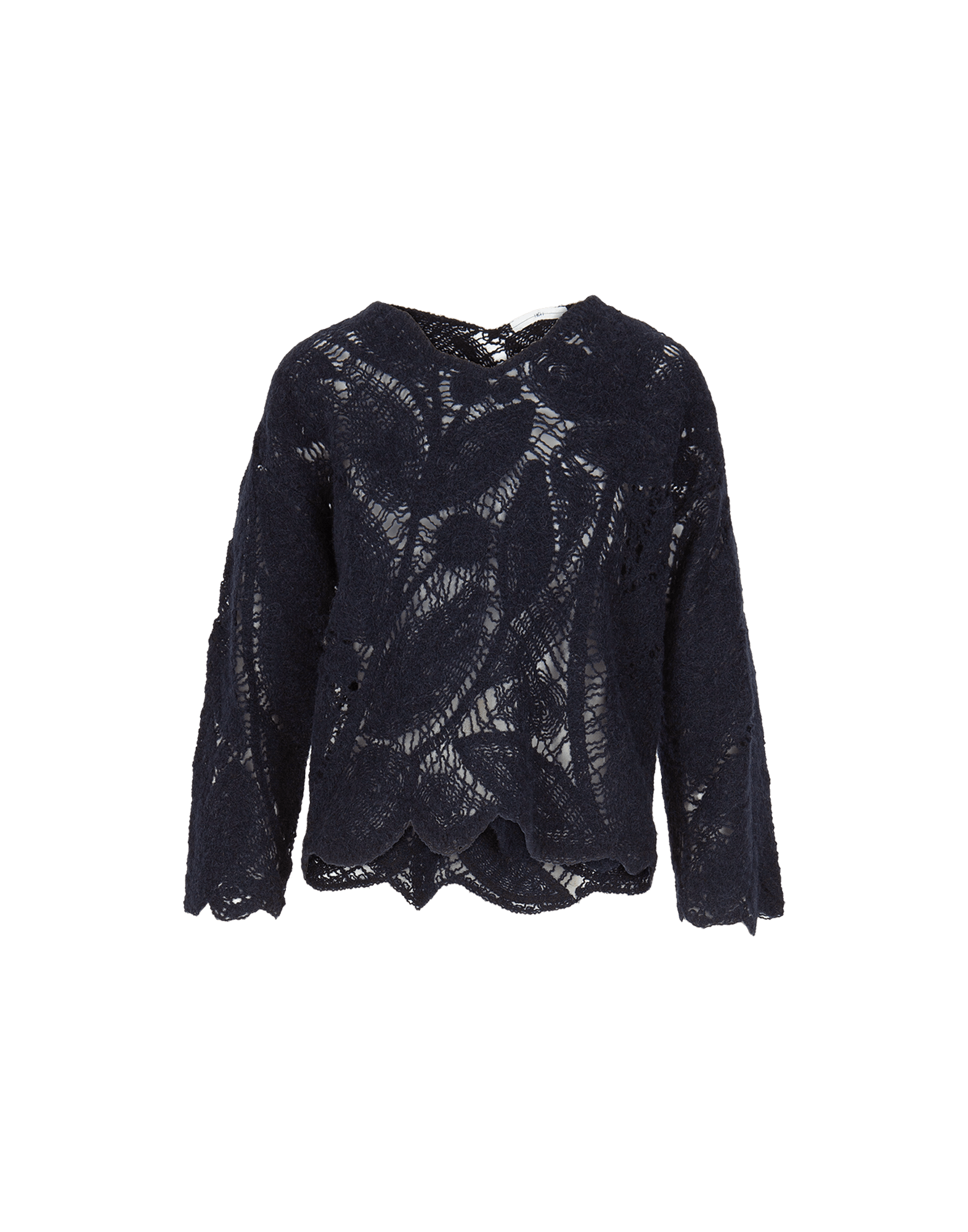 Sincerity Navy crewneck sweater with leaf pattern