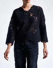 Sincerity Navy crewneck sweater with leaf pattern