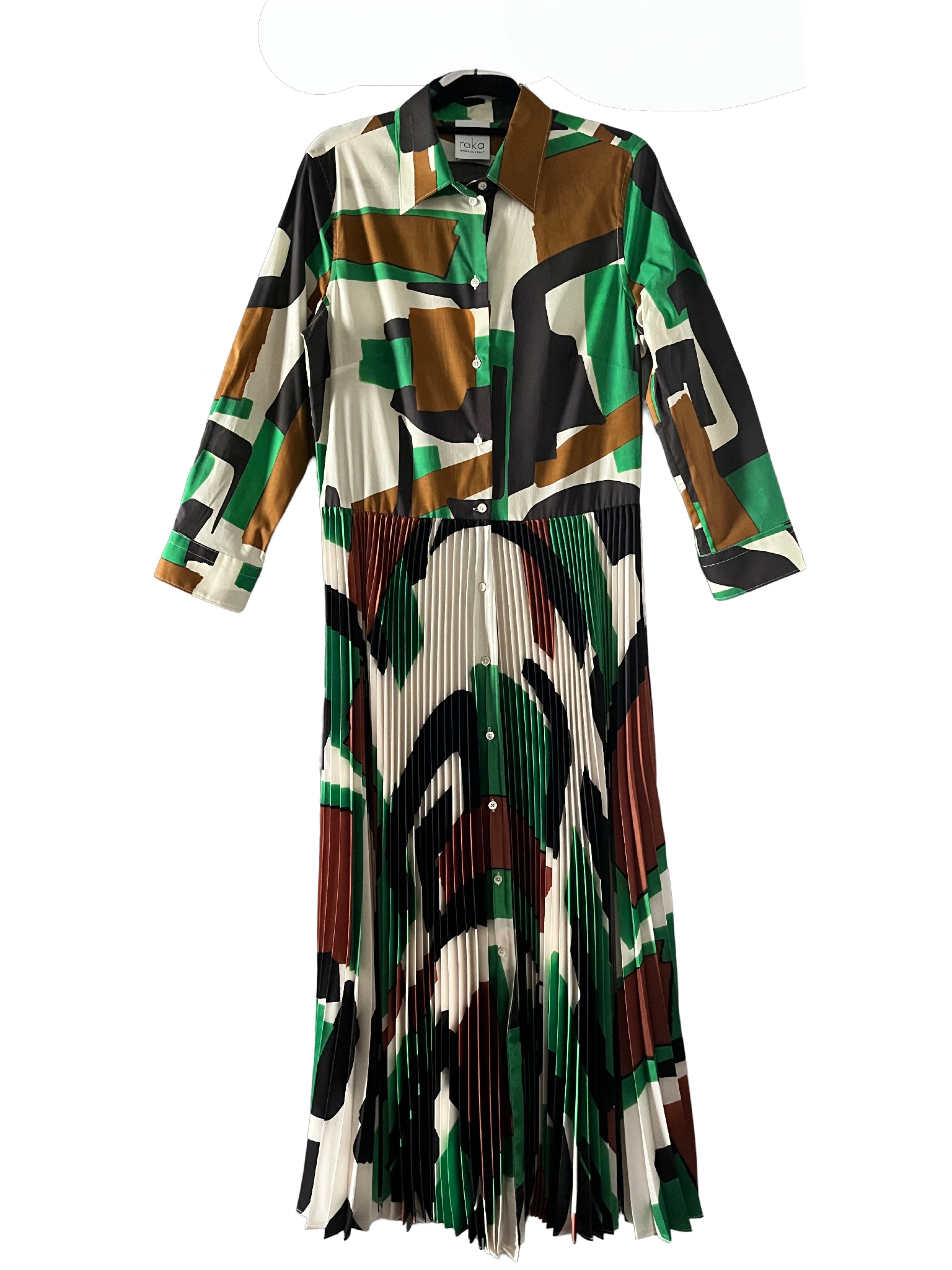Tosca 85 Abstract Shirt Dress with pleats