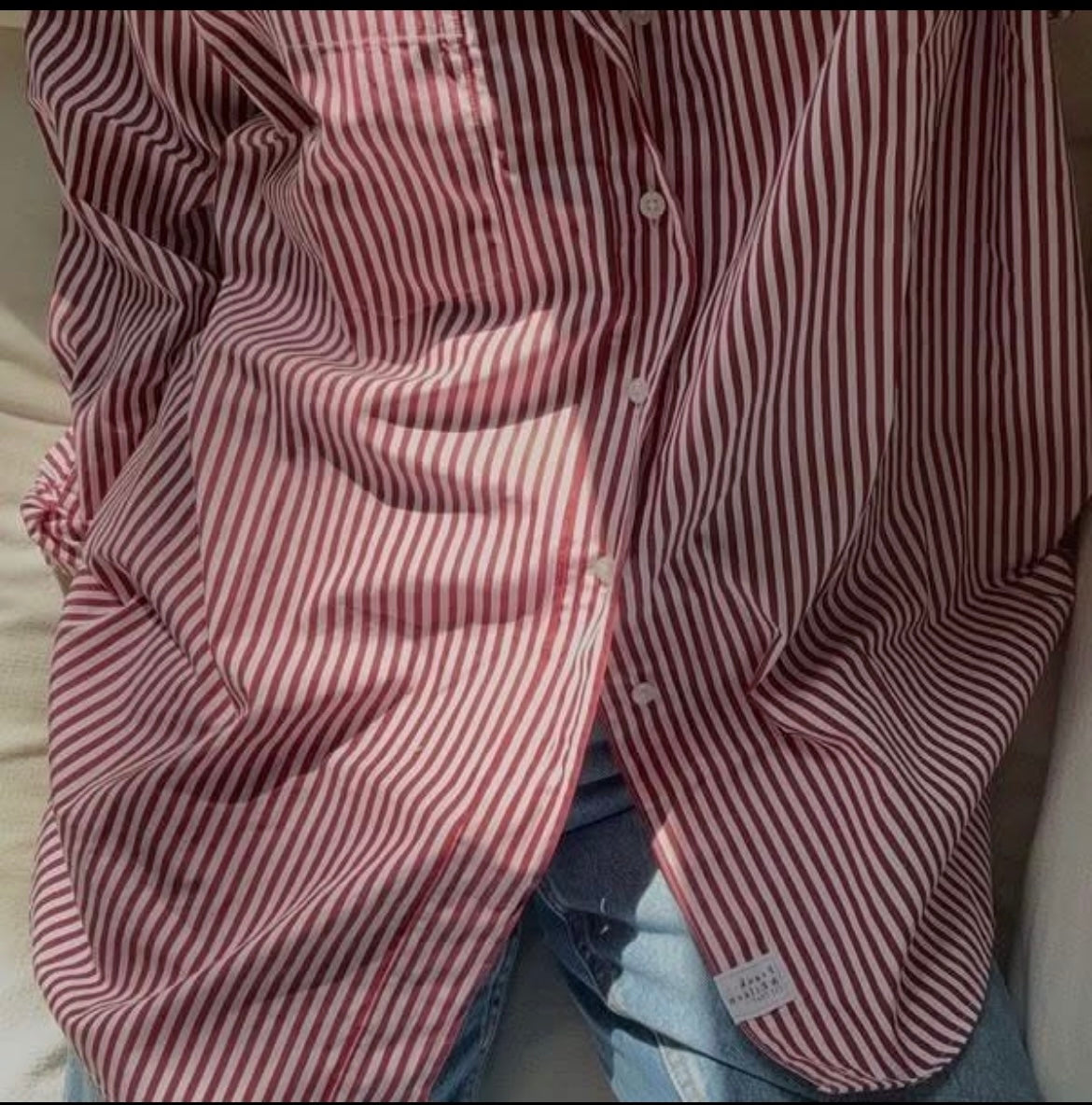 Eileen Relaxed Button-Up Shirt Maroon Stripe