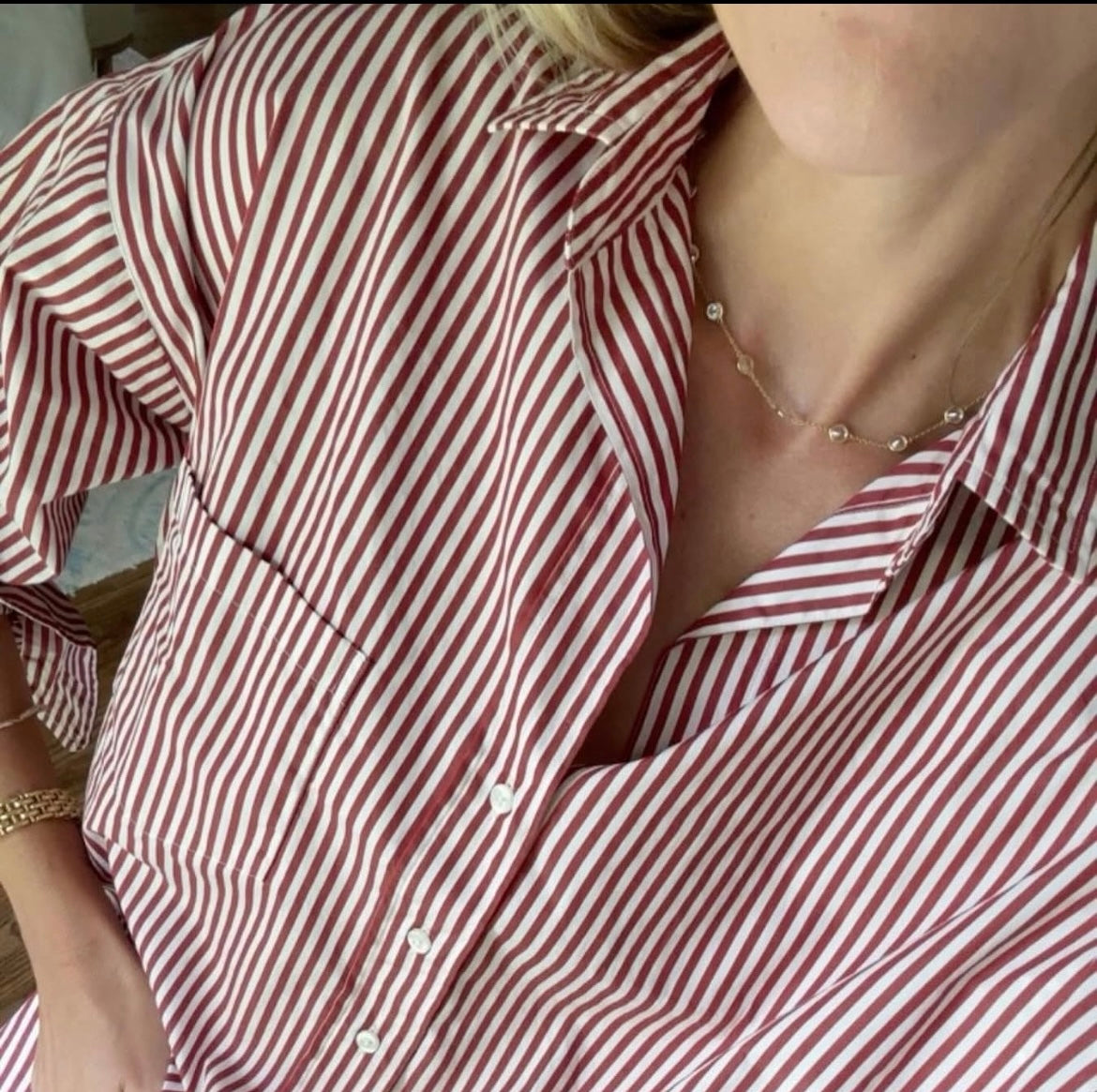 Eileen Relaxed Button-Up Shirt Maroon Stripe