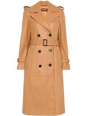 Caramel Leather Trench Coat
