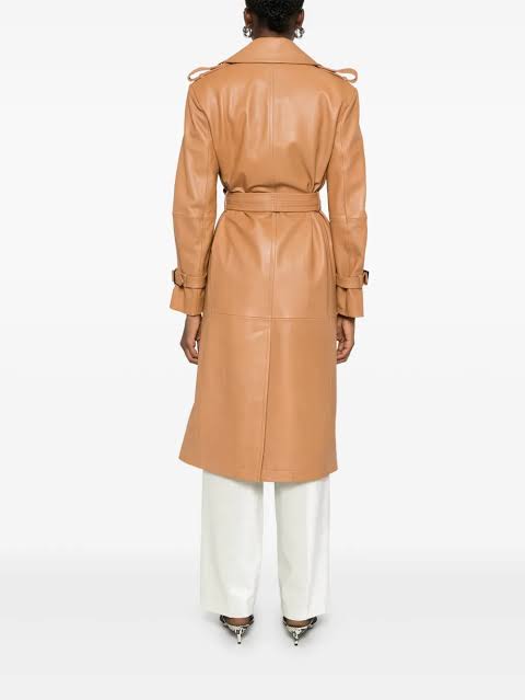 Caramel Leather Trench Coat