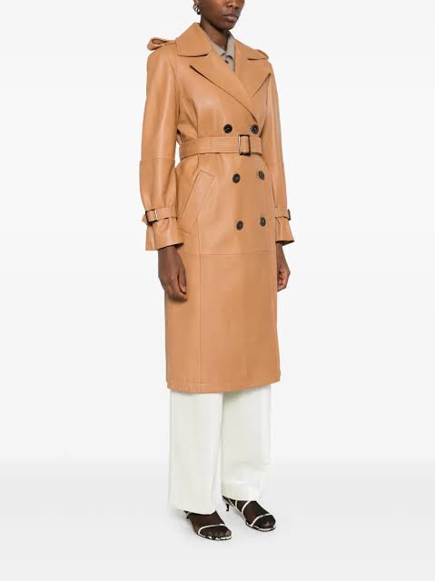 Caramel Leather Trench Coat