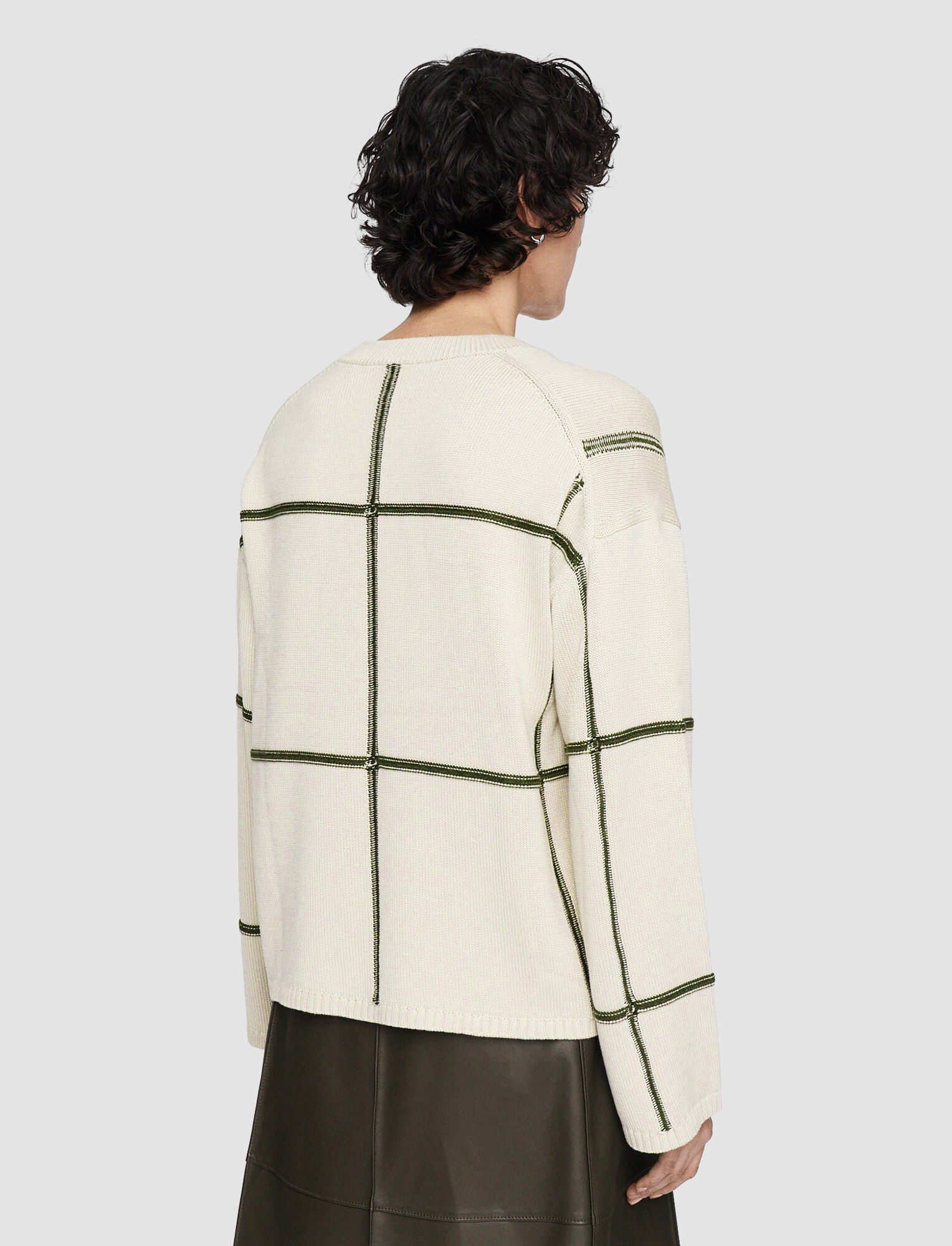 Grid Cotton Silk Crew Neck Jumper