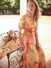 Tosca105 Romantic shirt dress with Lime belt