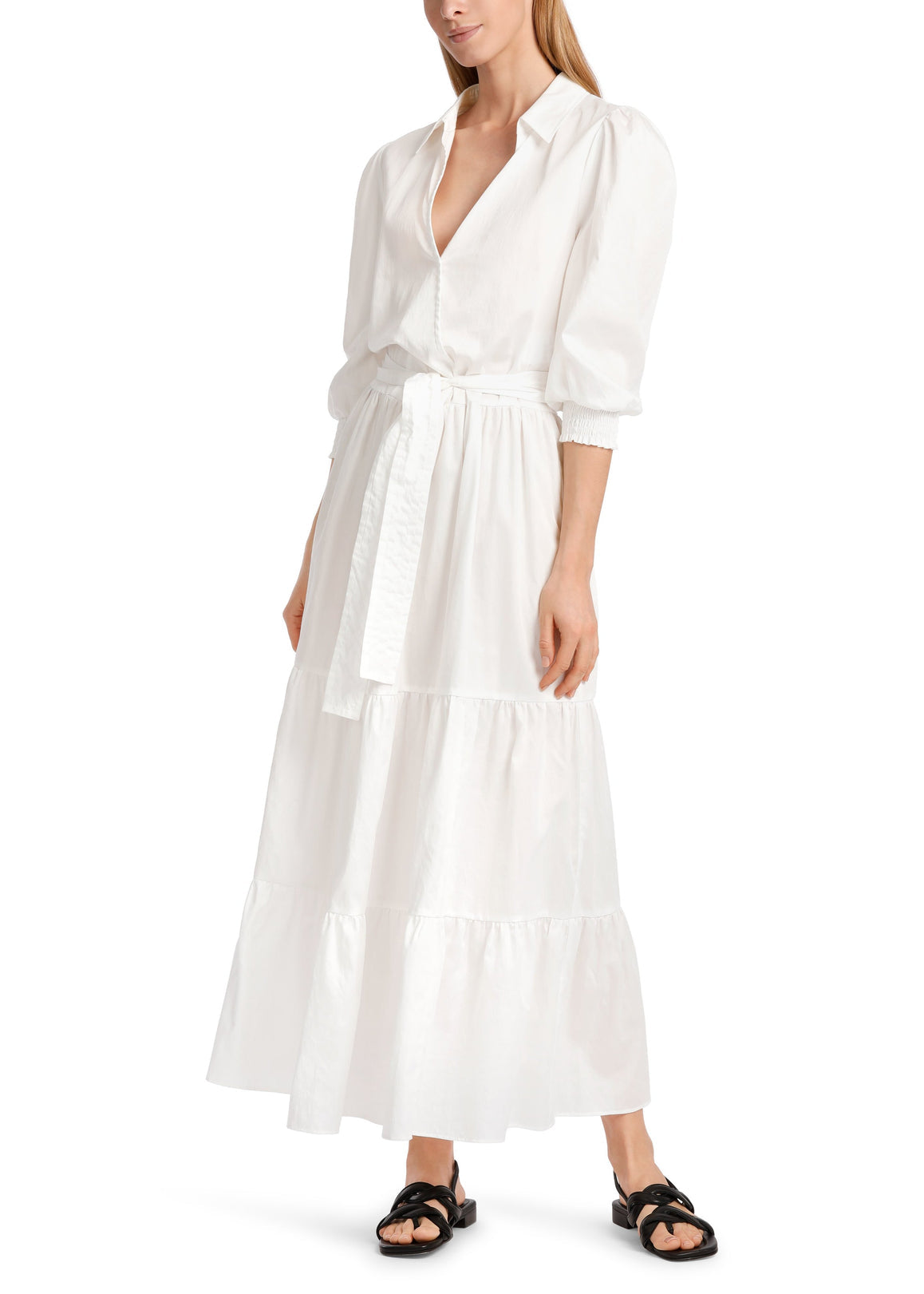 White Cotton Tiered shirtdress