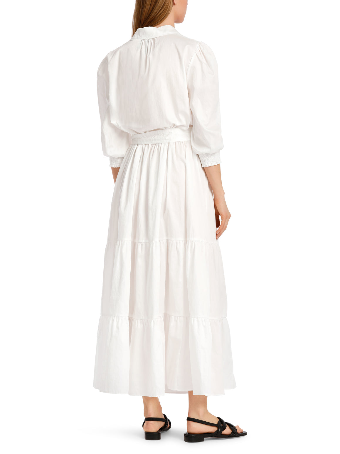 White Cotton Tiered shirtdress