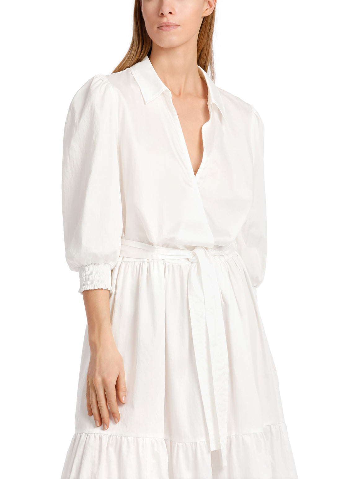 White Cotton Tiered shirtdress