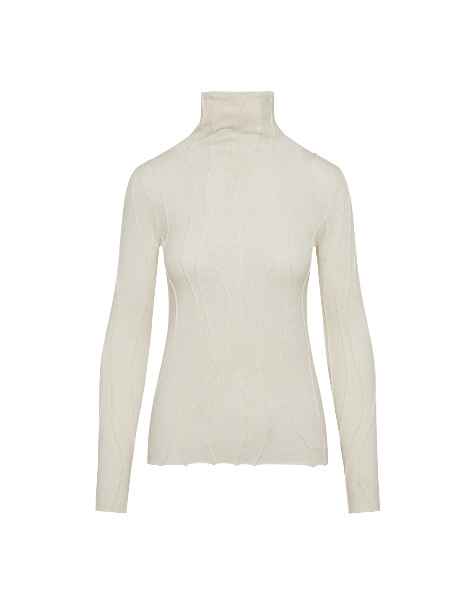Arrogant Ivory Rollneck sweater with raised and curved seams