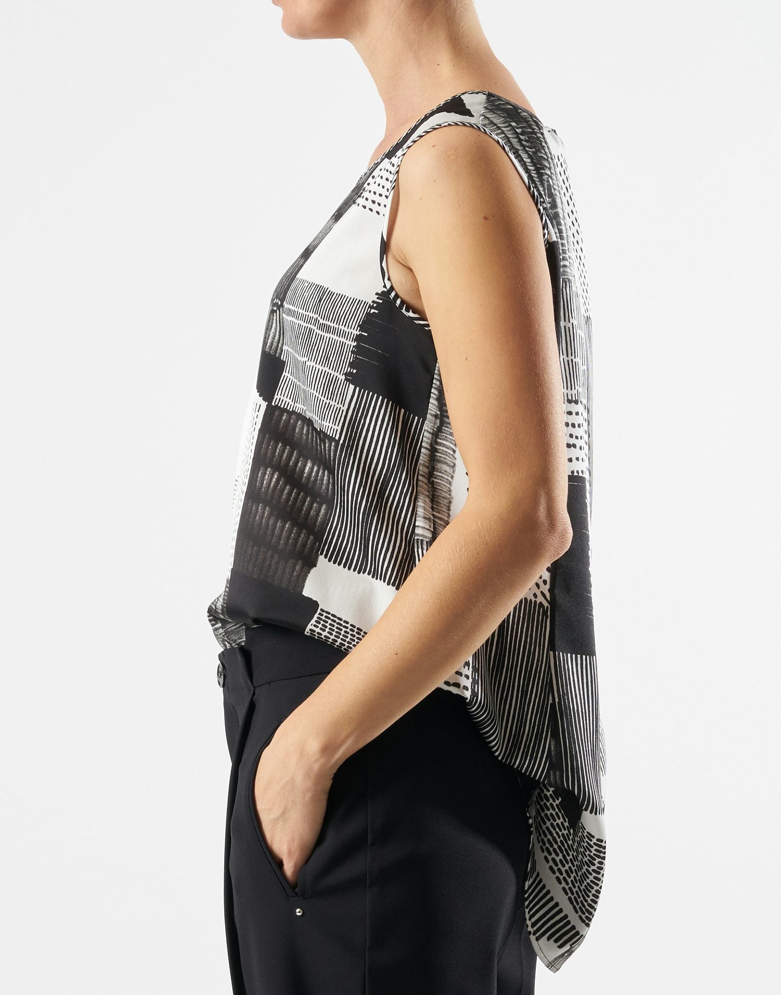 Cue Sleeveless tank in "Marker" print tech satin