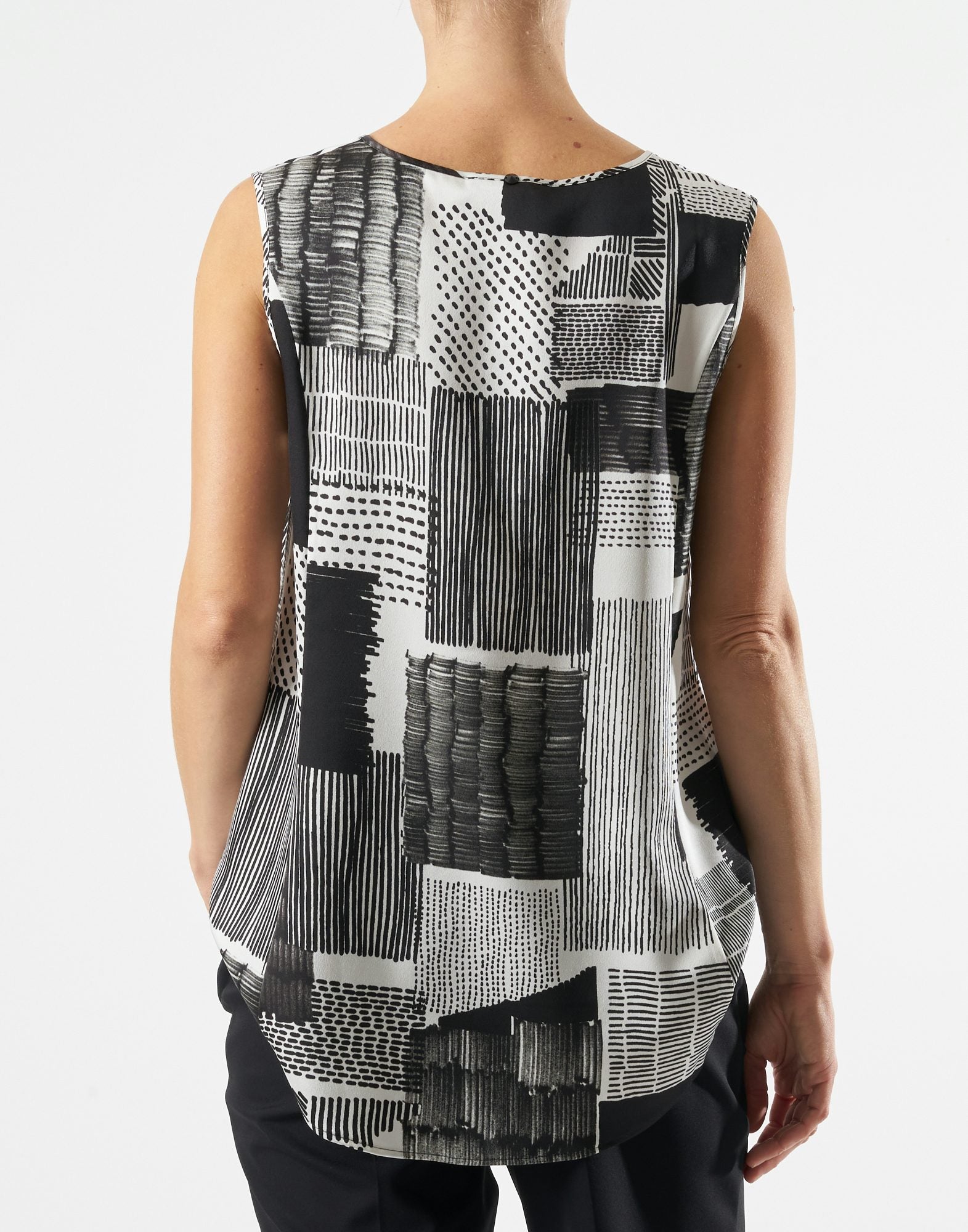 Cue Sleeveless tank in "Marker" print tech satin