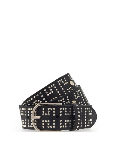 Gigi Black Leather Belt with Gold Rivets