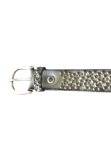 Fiesta Slim Cream Belt with silver rivets