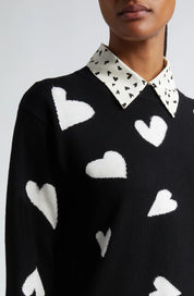 Heart Print Virgin Wool Sweater