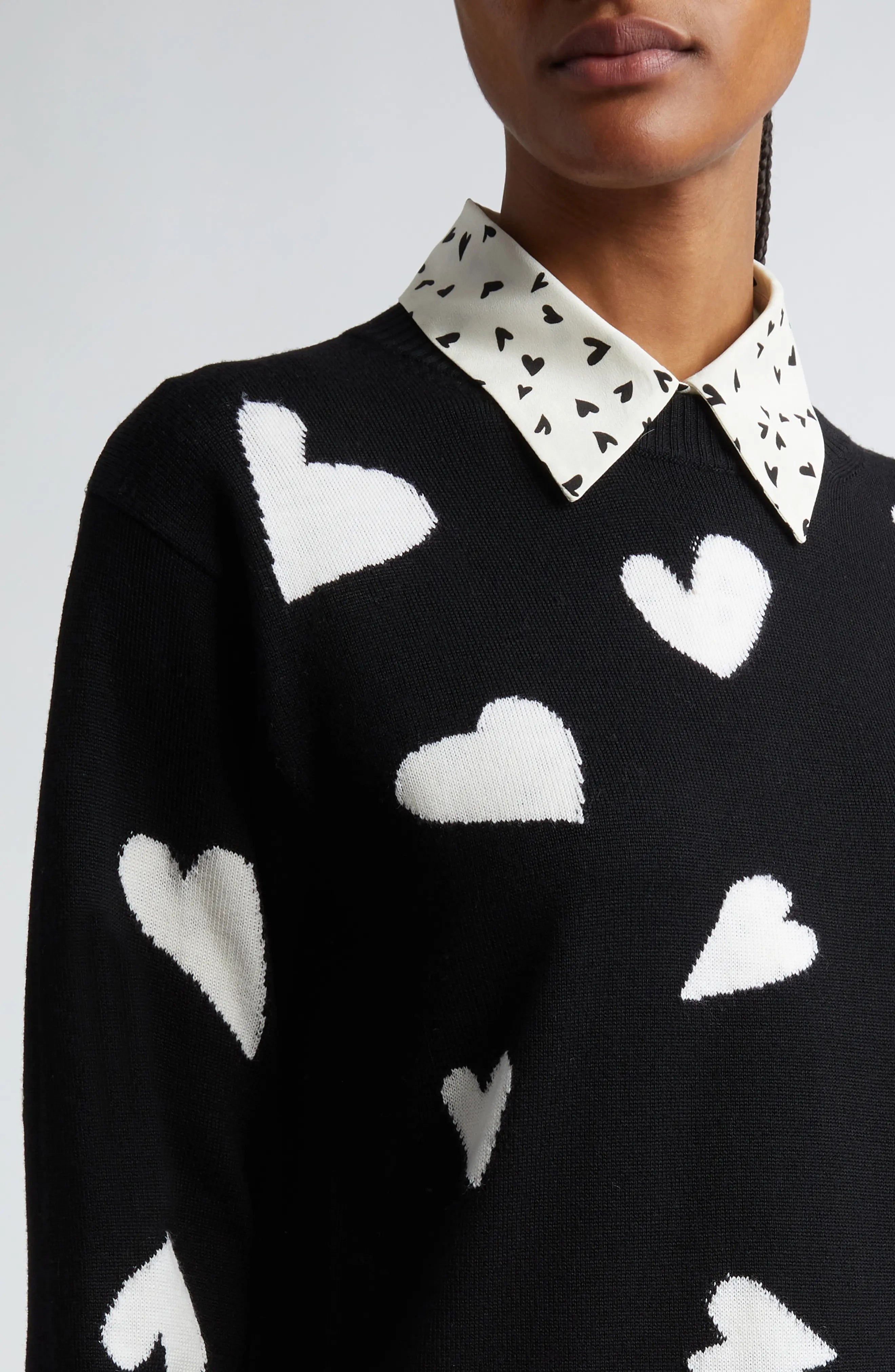 Heart Print Virgin Wool Sweater