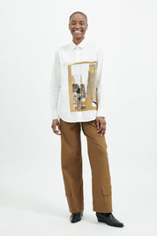Shirt with a printed crêpe silk patch.