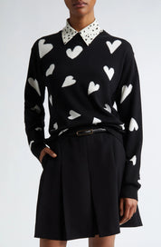Heart Print Virgin Wool Sweater