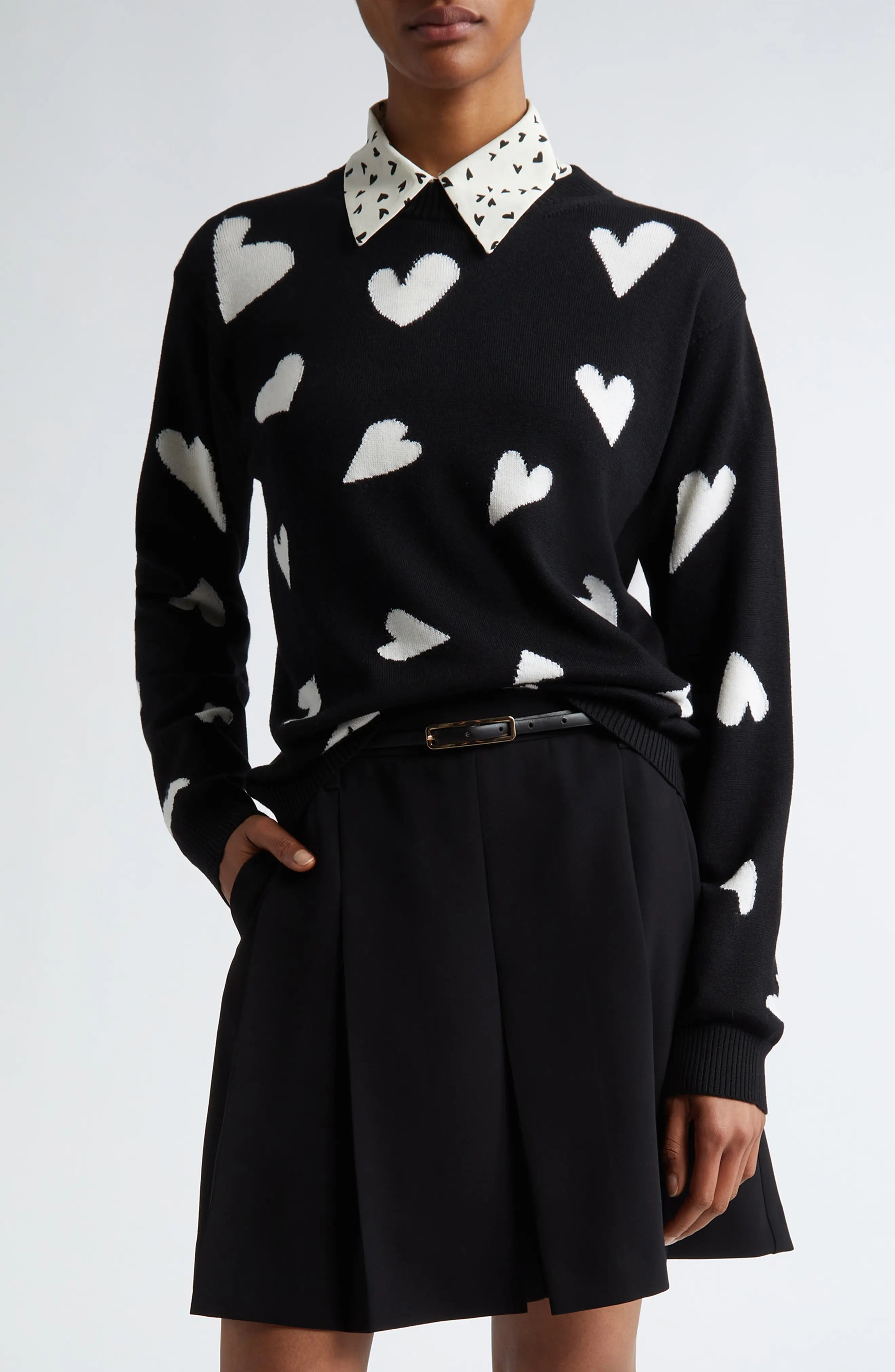 Heart Print Virgin Wool Sweater