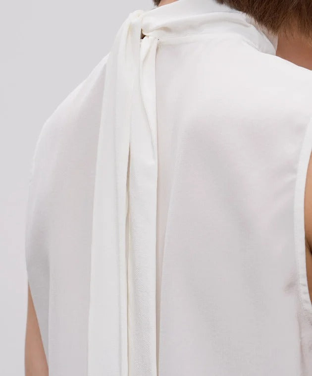 Silk Blouse with Ascot Collar Off White