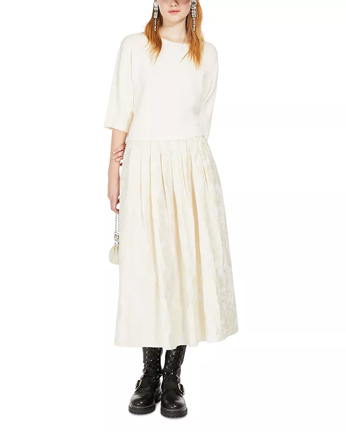 Anzio full embroidered cotton skirt ecru