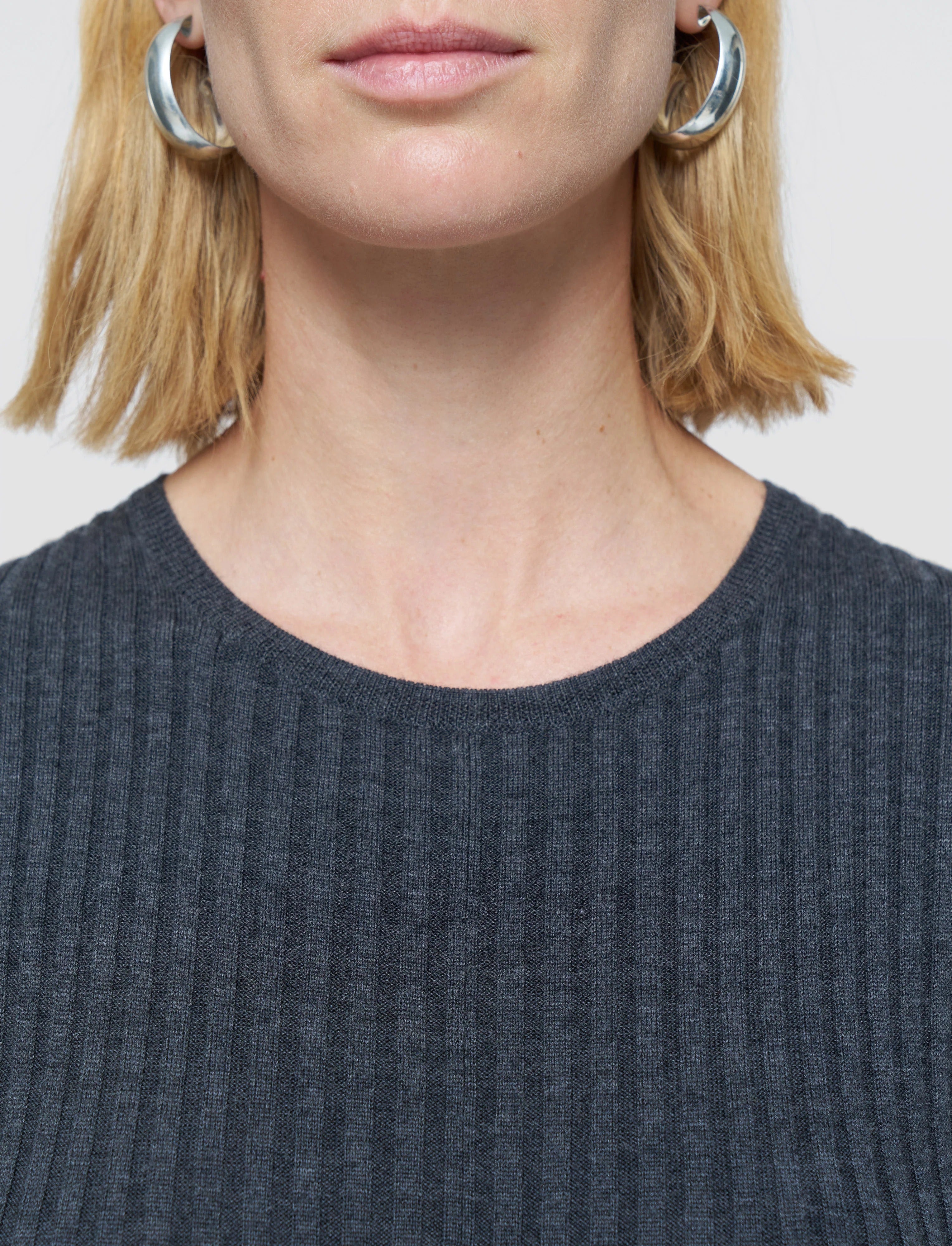 Merino Rib Knit Dress Grey