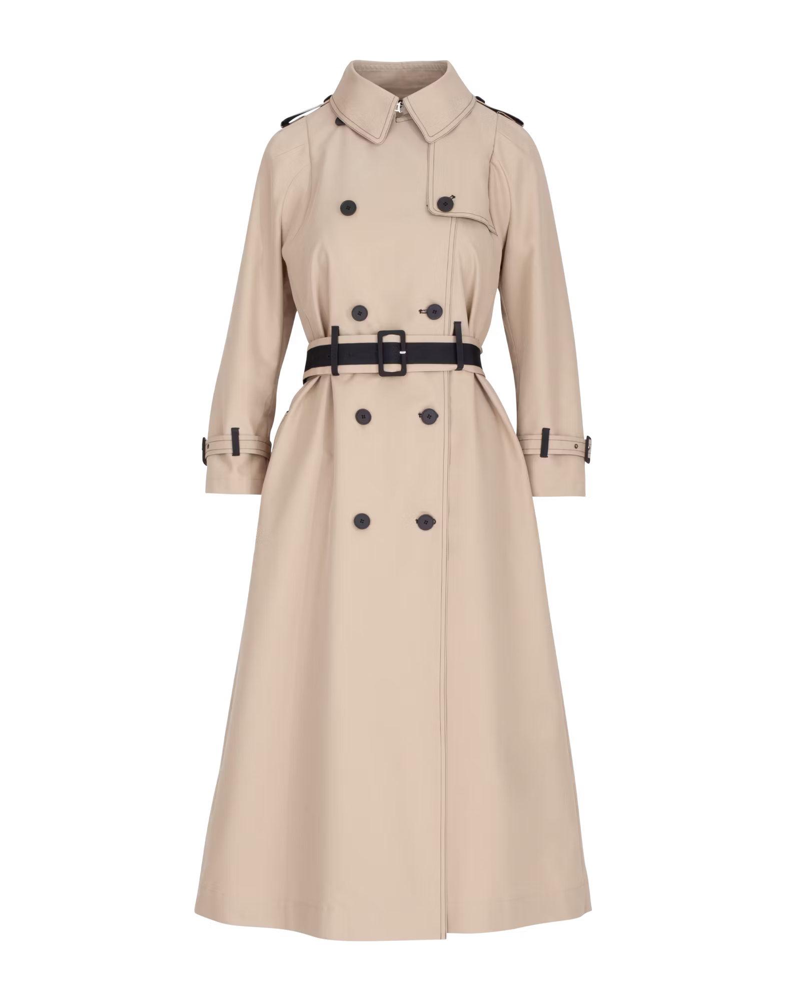 Intercept Double-breasted beige trench with black pleated back