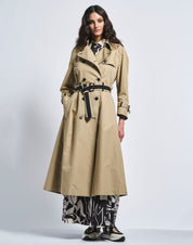 Intercept Double-breasted beige trench with black pleated back