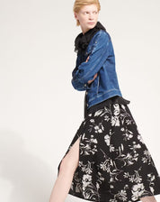 Peep silk georgette top with ruffled collar