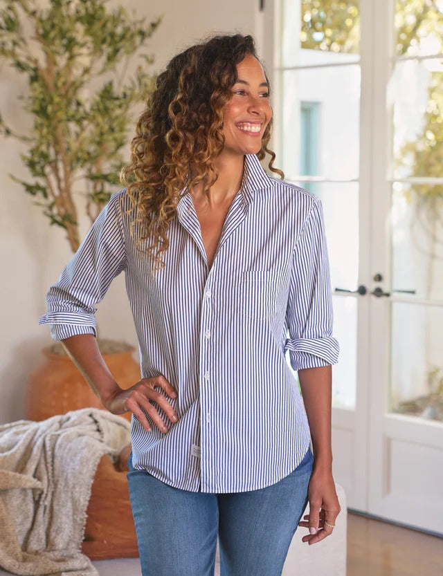 Eileen Relaxed Button-Up Shirt White/Navy Stripe