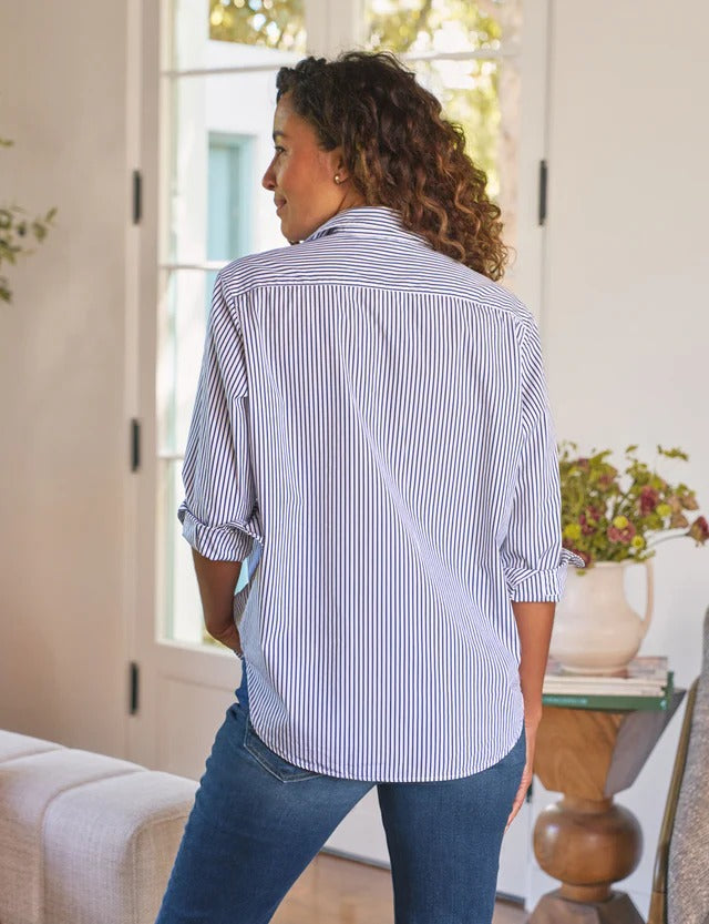 Eileen Relaxed Button-Up Shirt White/Navy Stripe