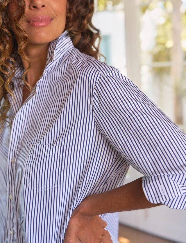 Eileen Relaxed Button-Up Shirt White/Navy Stripe