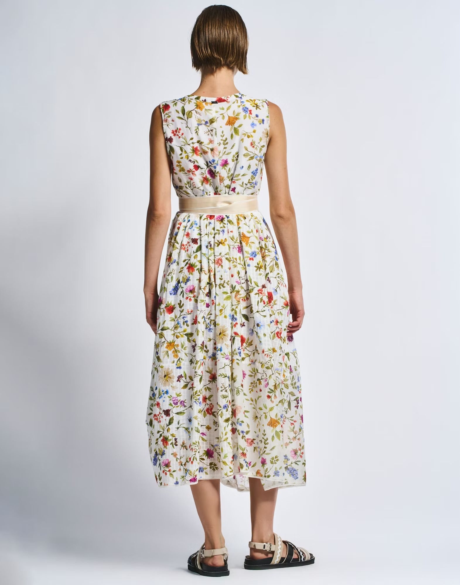 Awakening Silk and cotton white dress with floral print