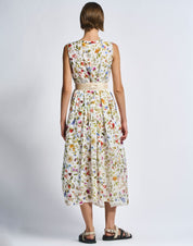Awakening Silk and cotton white dress with floral print
